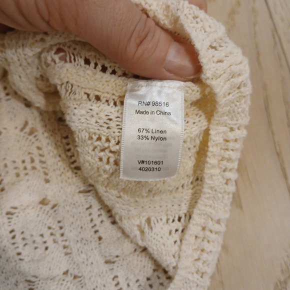 Coldwater Creek Linen Top Women Extra Large Cream Open Knit Short Sleeve Blouse - Picture 6 of 11